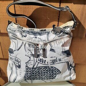 L.A.M.B. for LeSportsac Girlfriend Bag Black White Icon Print Gwen Like New